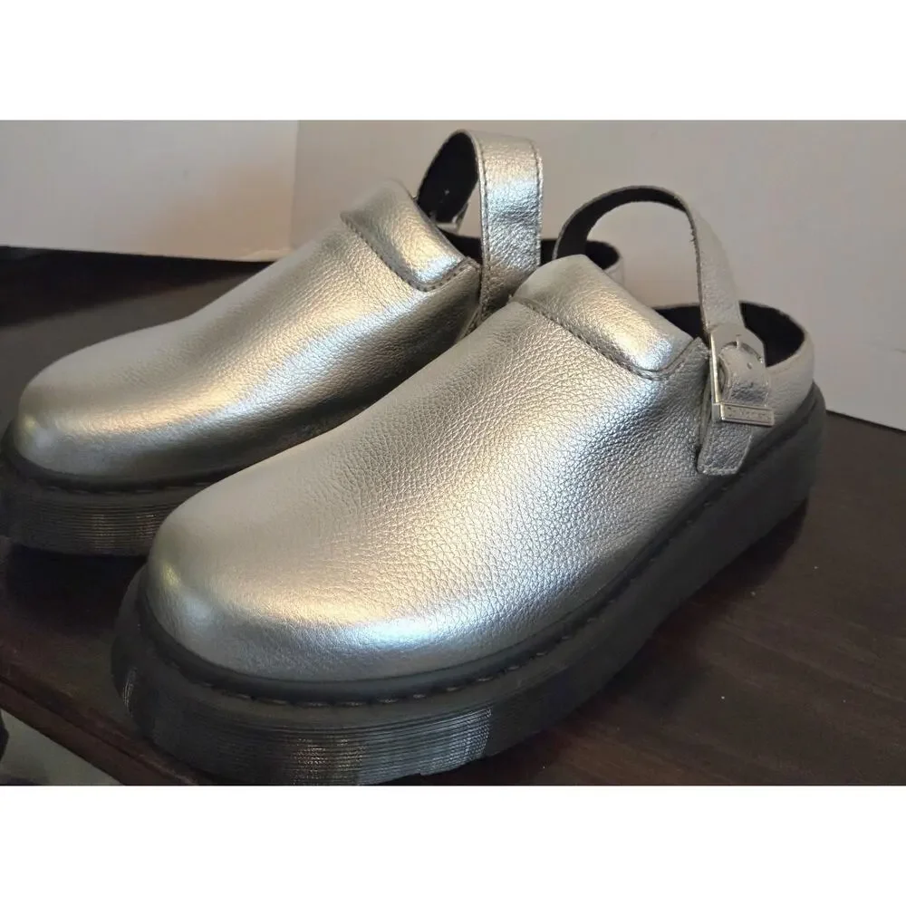 Dr. Martens Laketen Silver Metallic Tumble Leather Slingback Mules Size 13 Mens